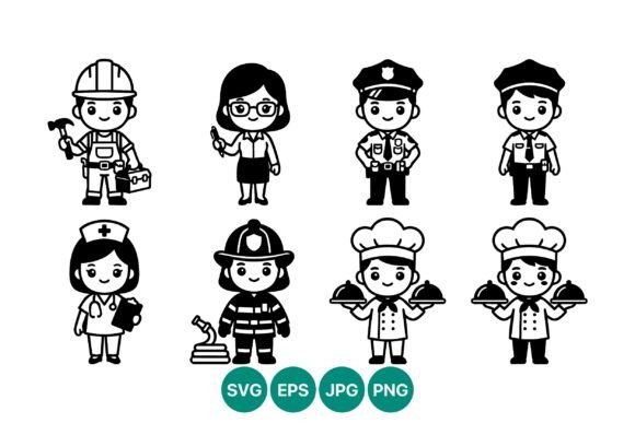Black and White Professions Vector Art