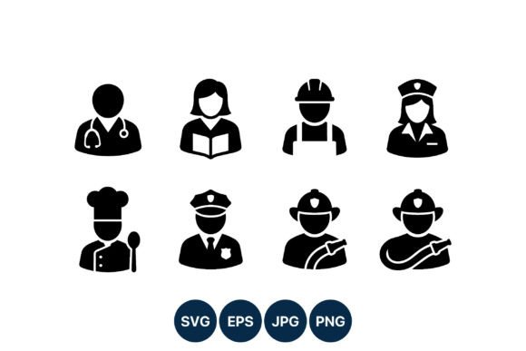 Black White Profession Icons Set