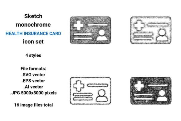 Sketch Health Insurance Card Icon Set