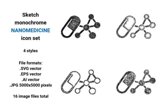 Sketch Nanomedicine Icon Set